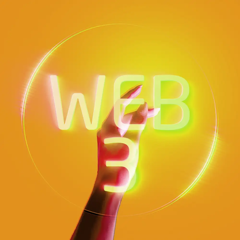 Imagem de uma mão tocando um símbolo da Web3