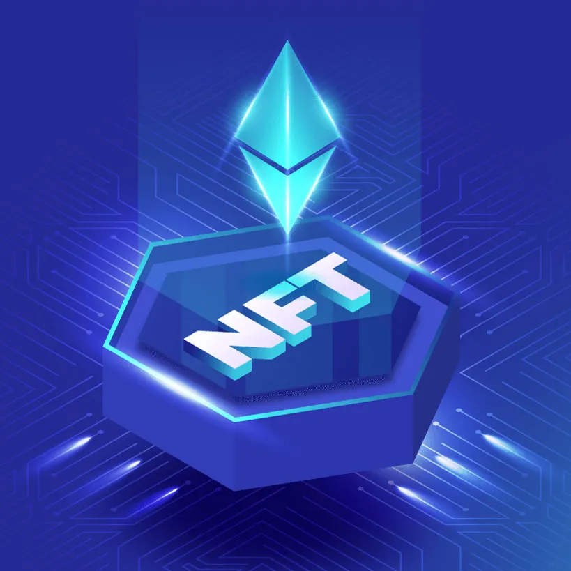 Ilustração de uma moeda virtual com a palavra NFT em destaque.