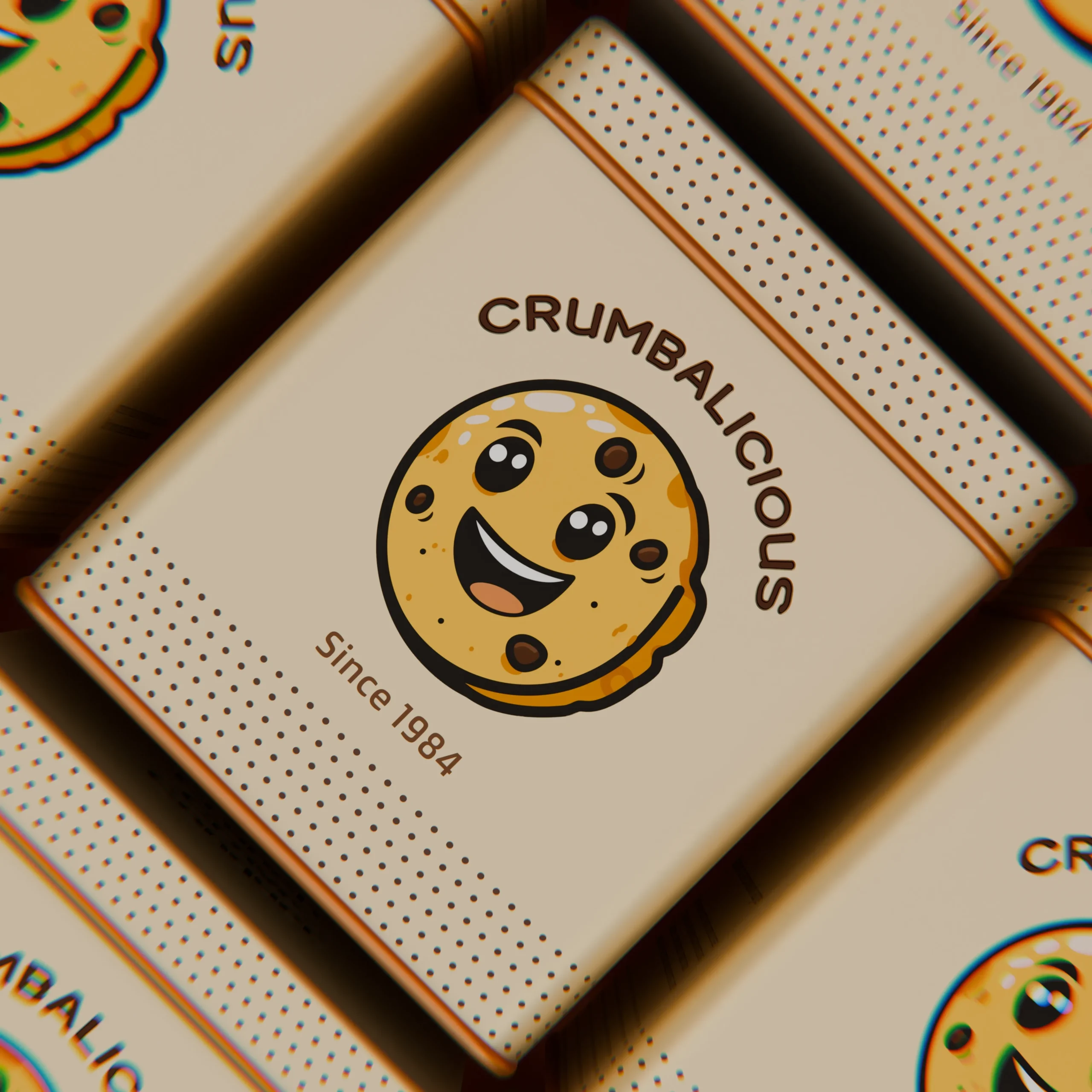 Crumbalicious 3D cookie tin packaging design preview thumbnail