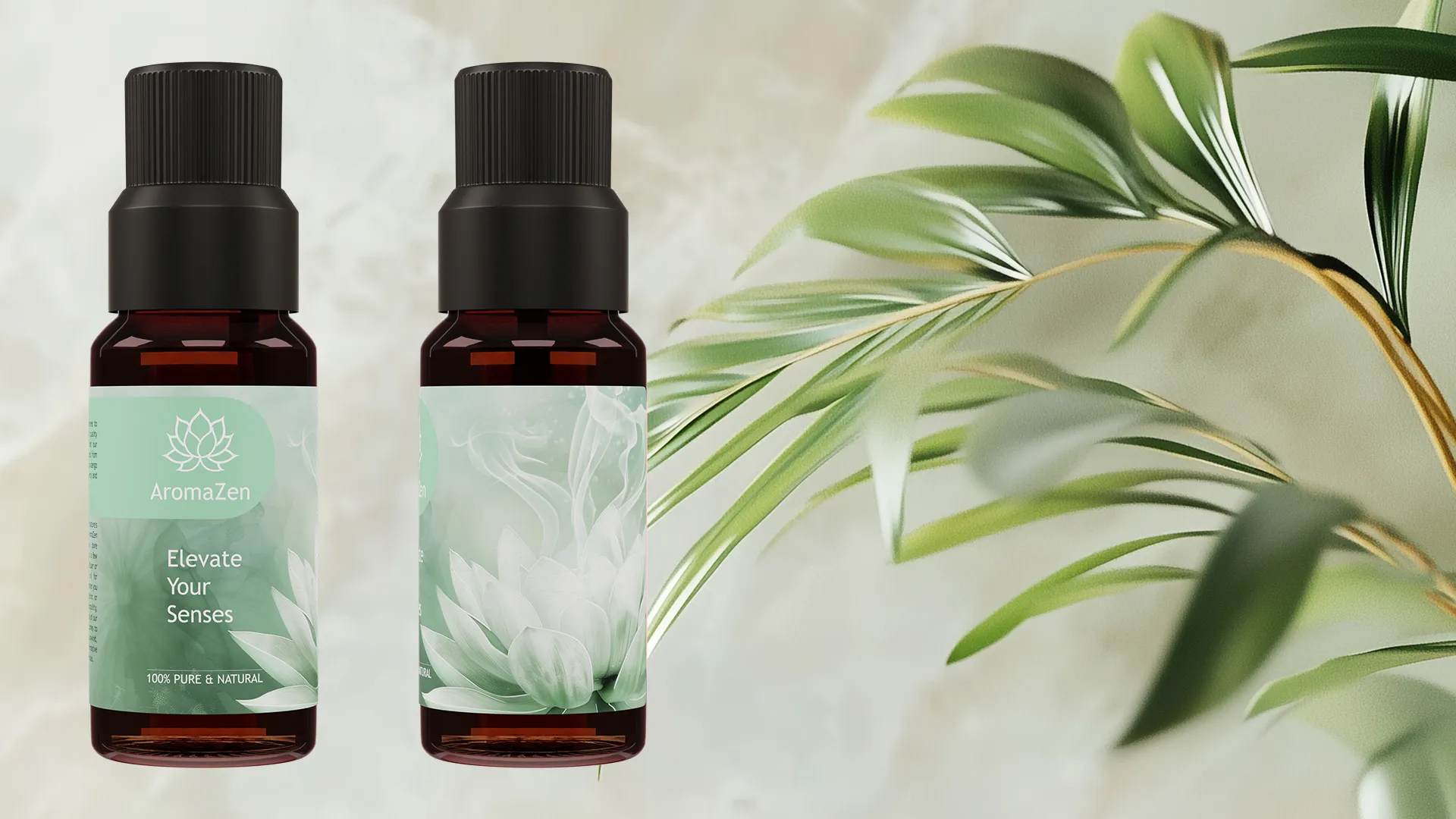 Two identical dropper bottles on a white textured stone under soft studio lighting.