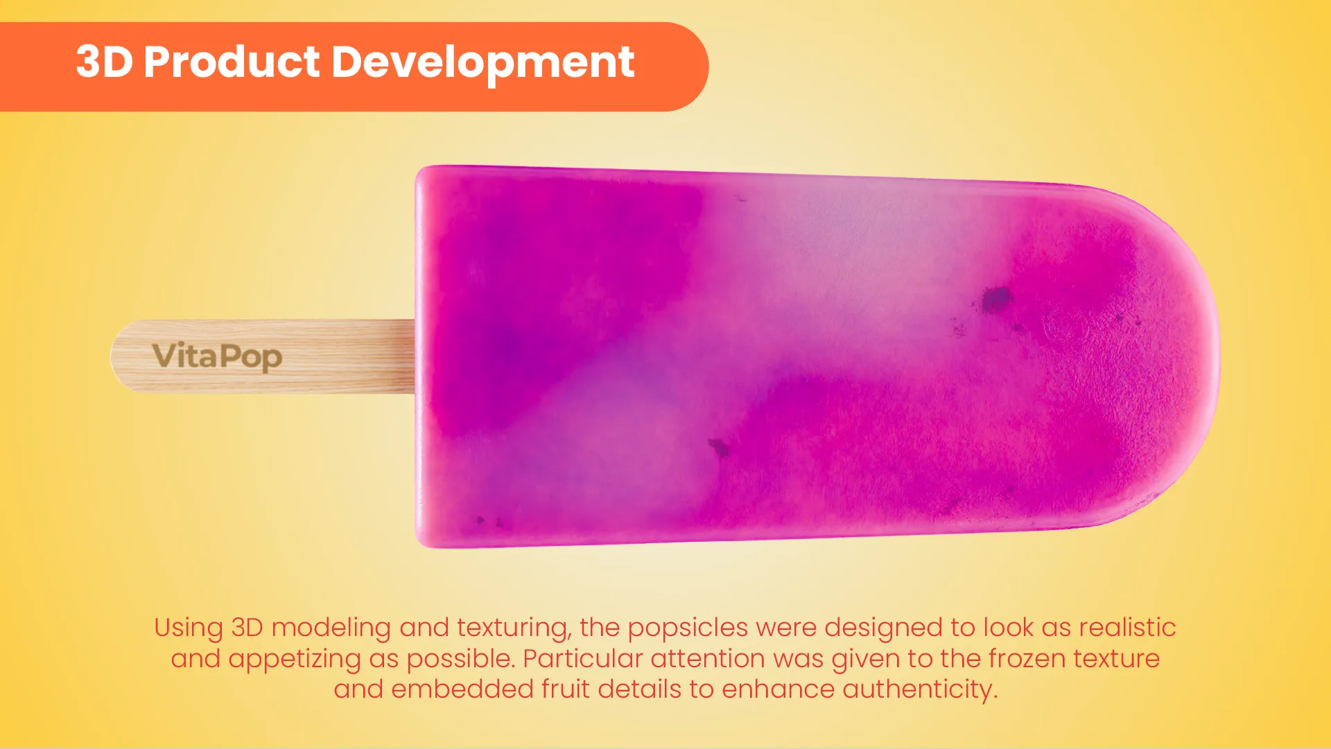 Detailed close-up of a popsicle texture on a bright yellow background.