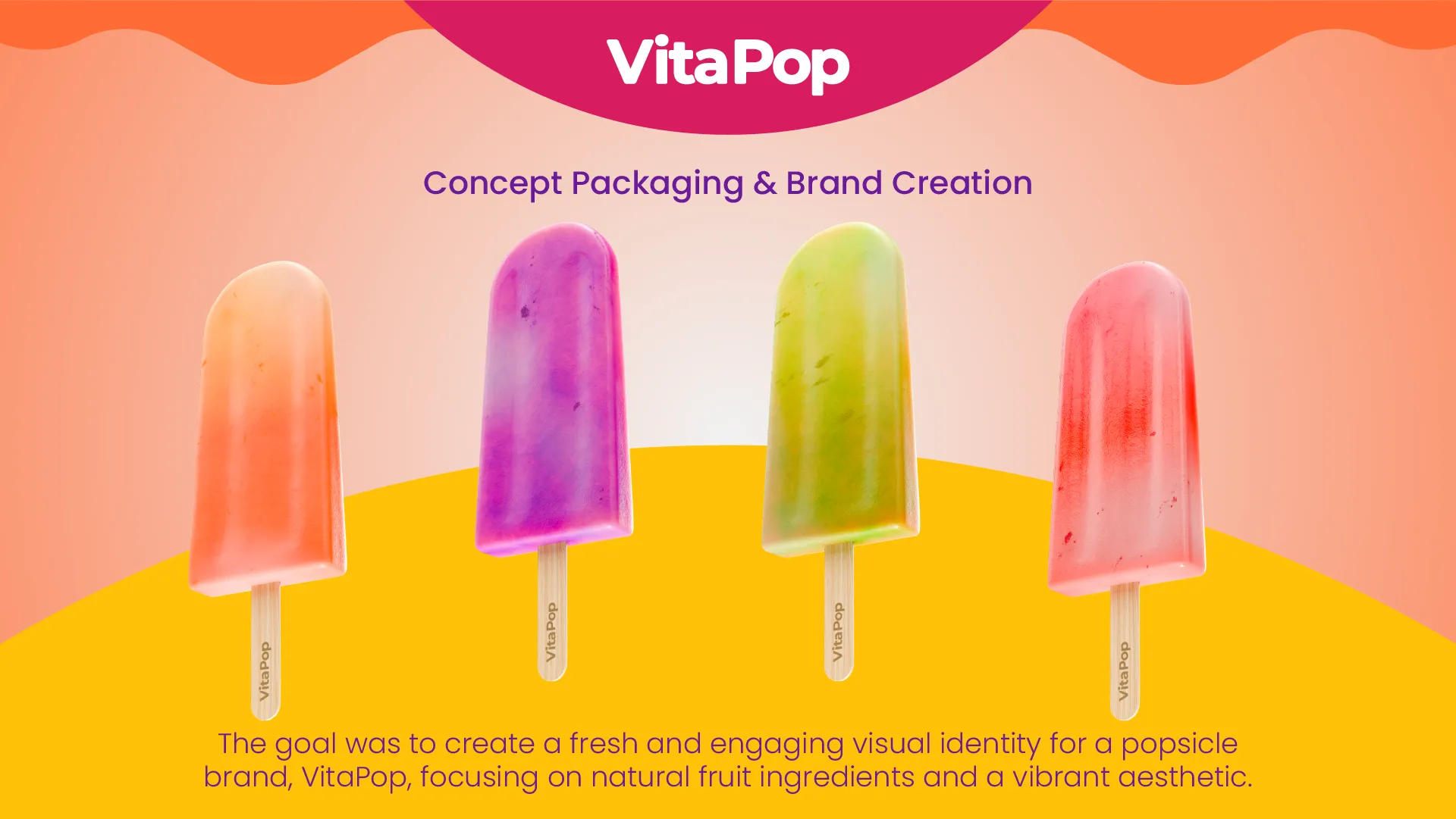 Four colorful popsicles with their matching boxes in a bright, modern studio setting.
