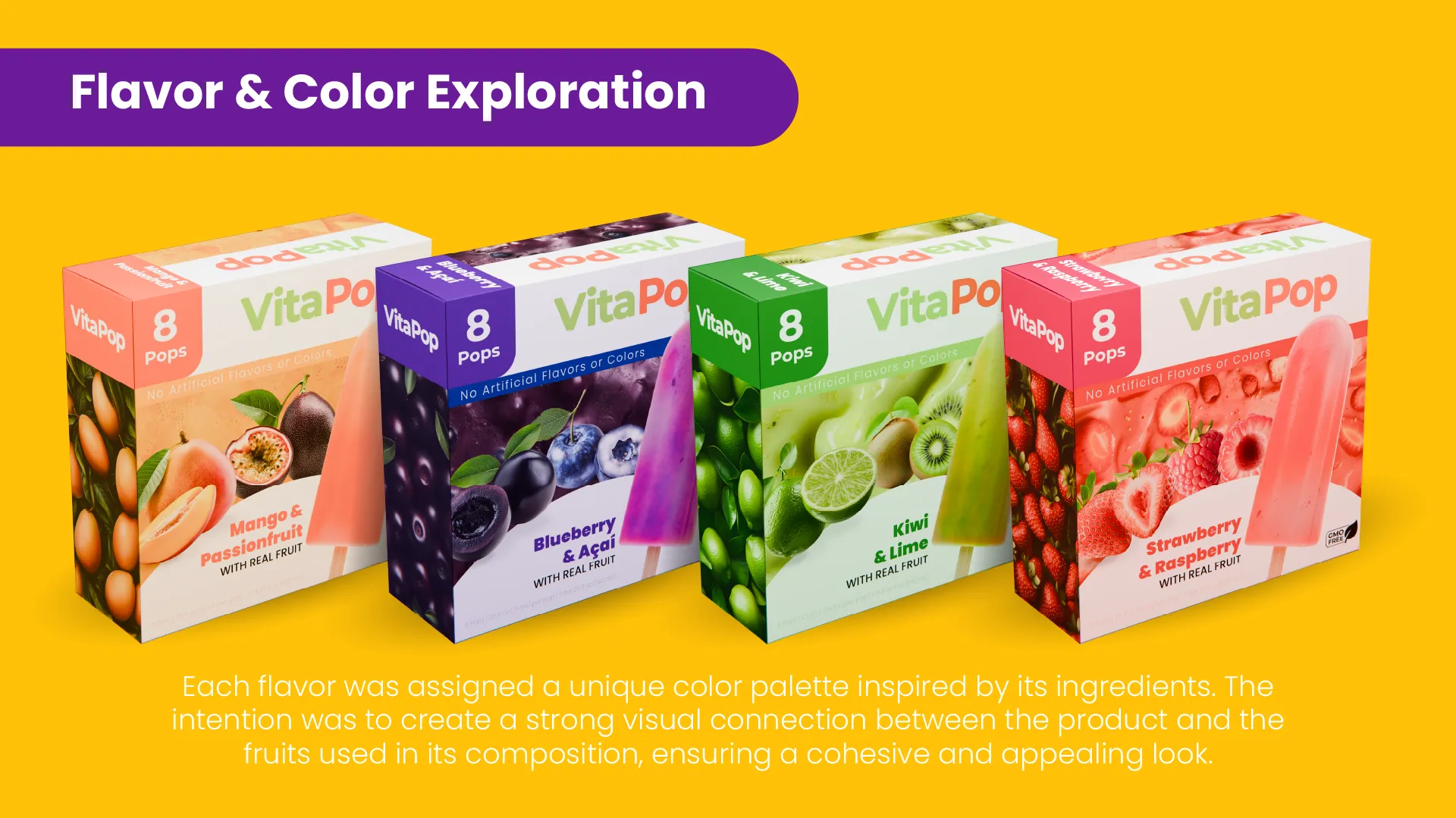 Four different flavored ice cream boxes arranged to show flavor and color exploration.