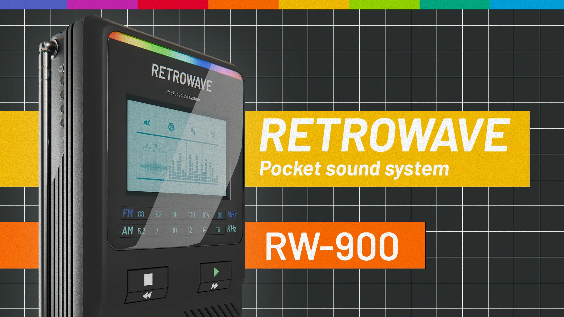 Front view 3D render of RETROWAVE RW-900 retro pocket sound system