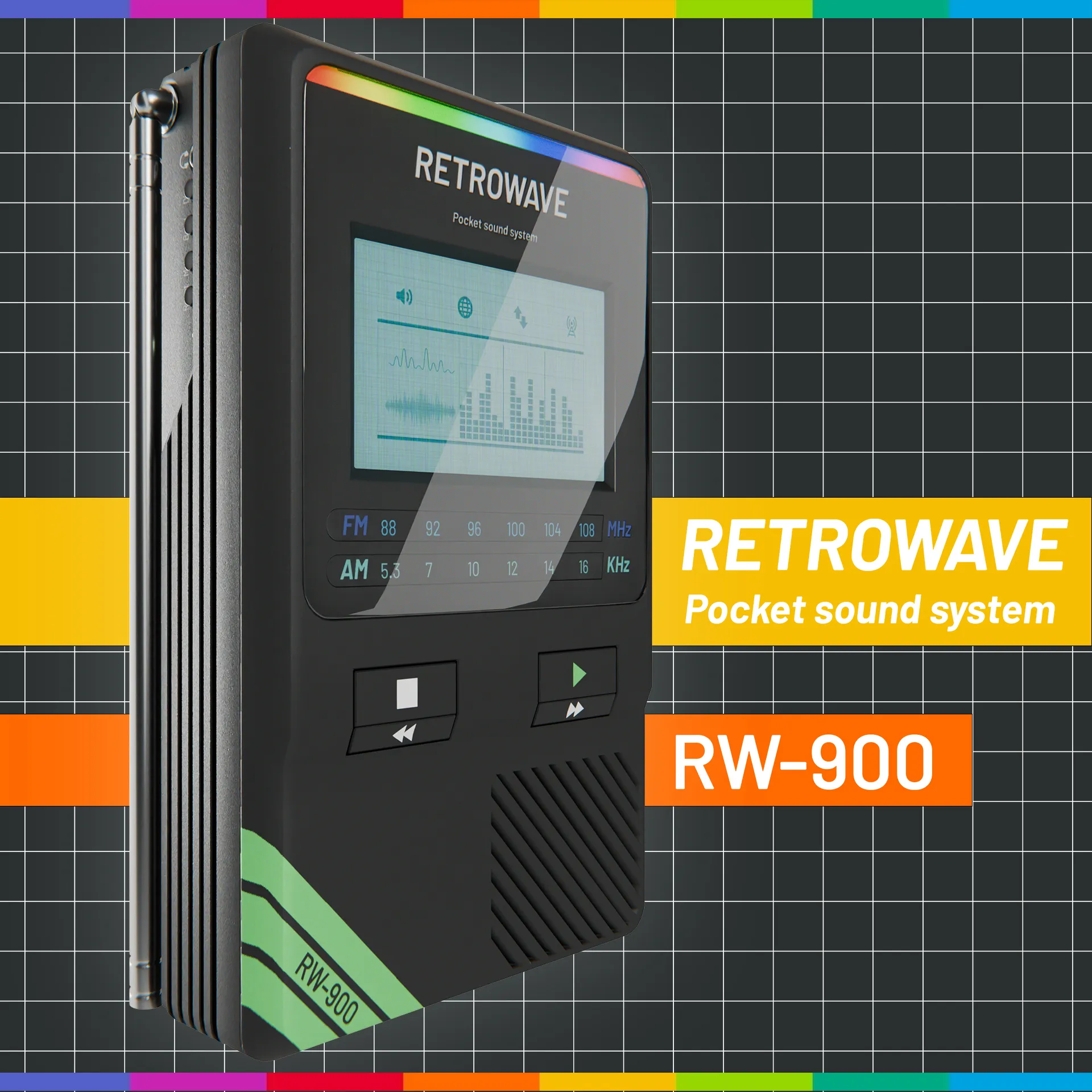 3D retro pocket radio RW-900 product visualization created in Blender