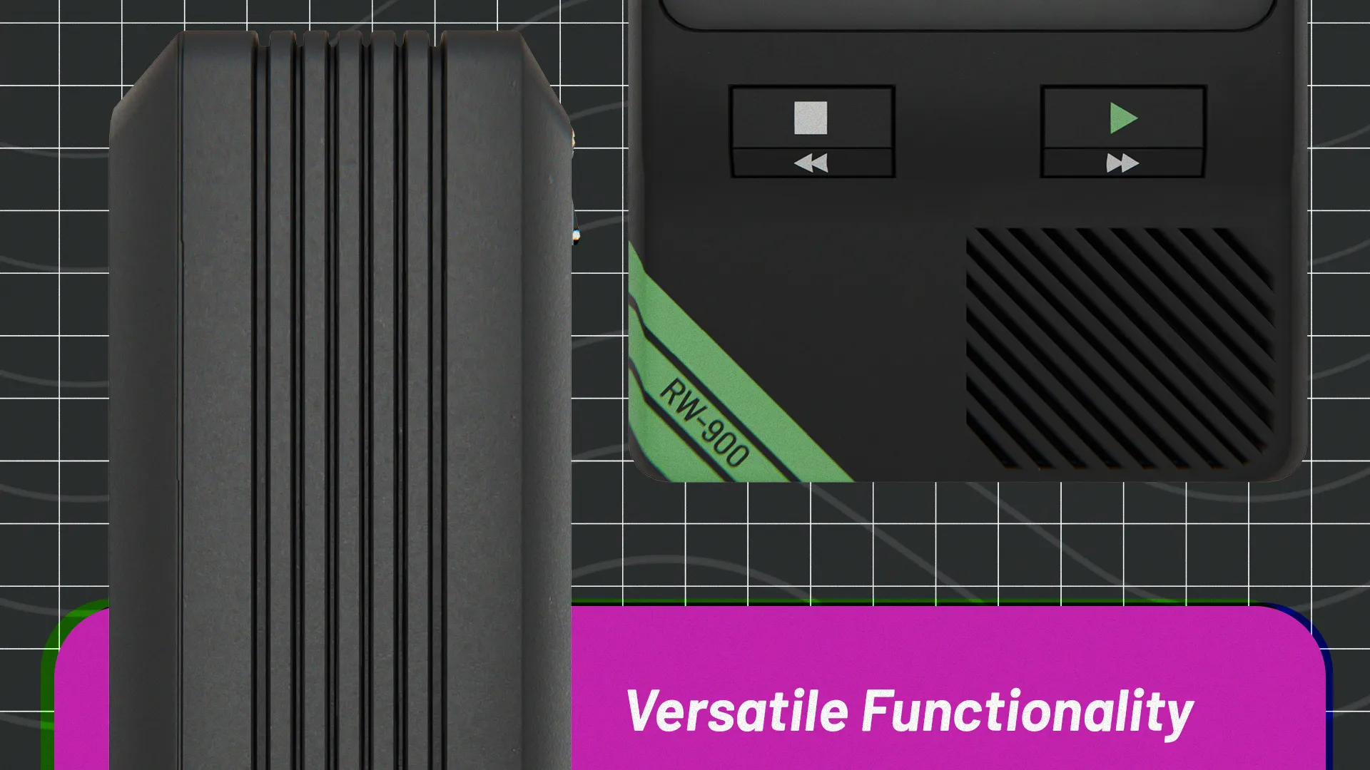 Close-up of RETROWAVE RW-900 screen and playback control buttons