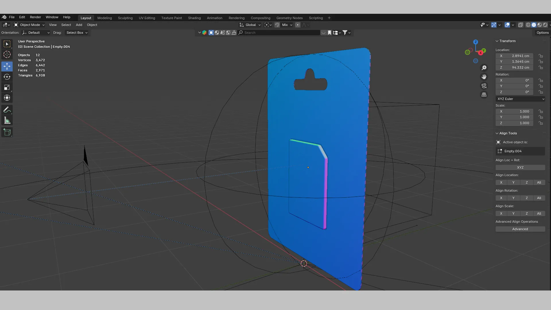 Back structure 3D modeling of SD card blister packaging.