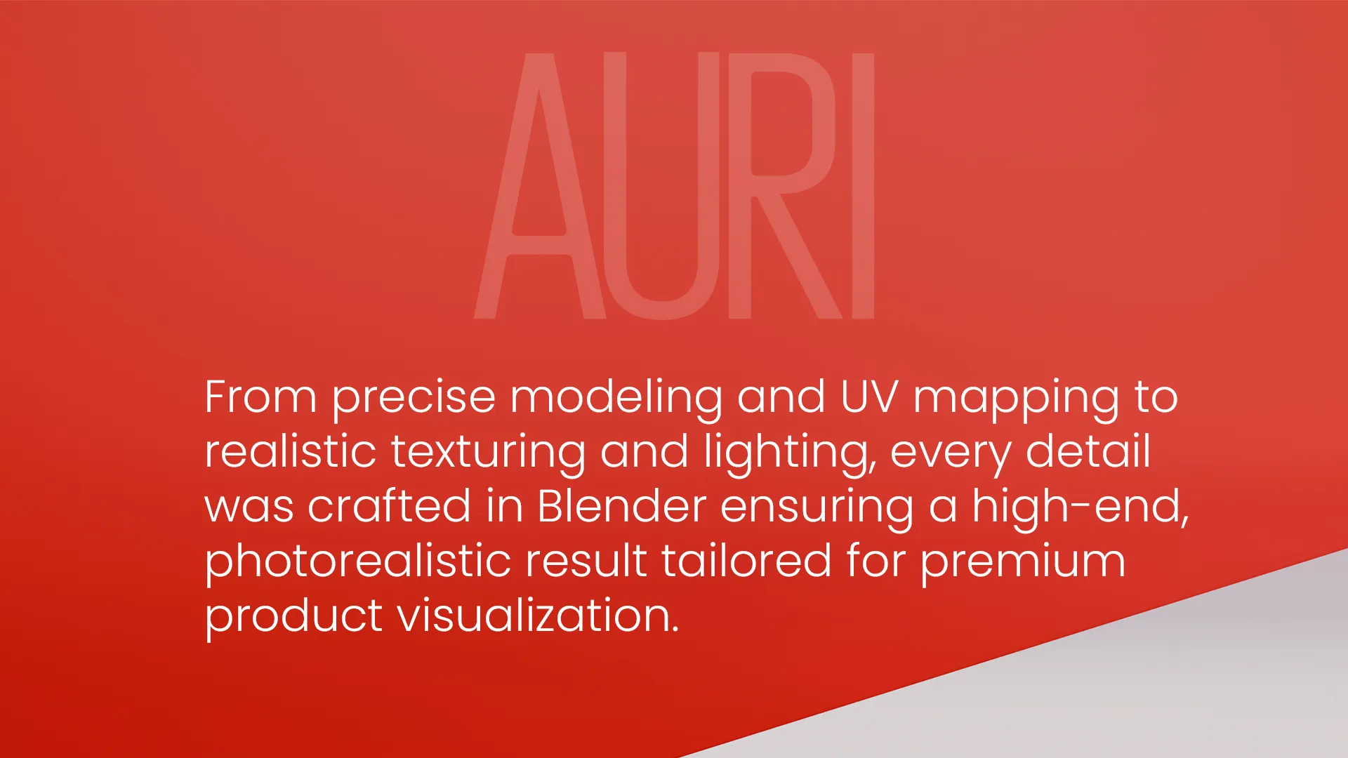 Minimalist red background with modern white typography and brand mission text.